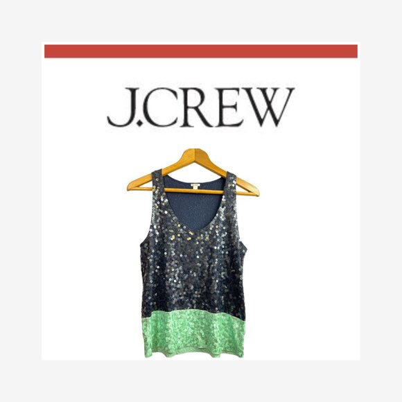 J. Crew Navy and Mint Cotton and Silk Sequin Top, Women's size Small